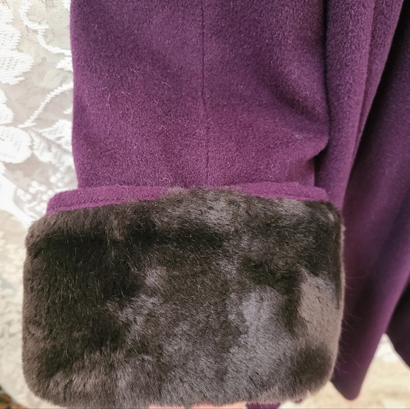 Vintage 90's Searle Blatt Studio Swing Coat Dark Purple Eggplant Wool Coat - Picture 6 of 10